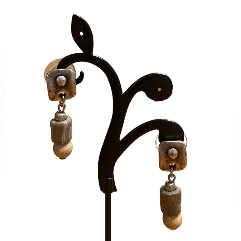 Metal and Stone Dangle Earrings